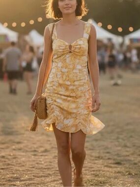 Sunny Tie-Front Yellow Floral Mini Dress